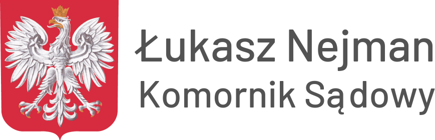 Herb Rzeczpospolitej Polskiej z napisem: Łukasz Nejman - Komornik Sądowy